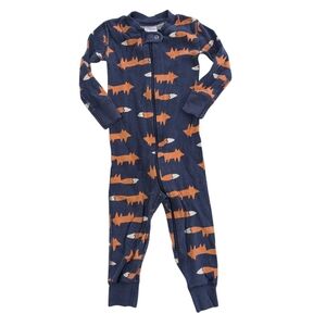 SOLD HA Navy and Orange Fox Print Zip Pajamas